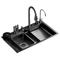 Évier de cuisine rectangulaire moderne à affichage numérique intelligent, avec robinet de douche à effet pluie et porte-couteaux, en acier inoxydable épaissi 4,0 mm