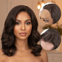 Wig Rambut Sintetis Premium Berkualitas Tinggi untuk Wanita, Model Lace Front Pendek Keriting 18 inci