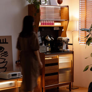 Aparador Divertido de Madera de Cerezo, Estilo Japonés, Mueble de Pared, Unidad de Almacenamiento para Café y Té, 0.95m 1.25m, Madera Maciza Rectangular - Product Image 3