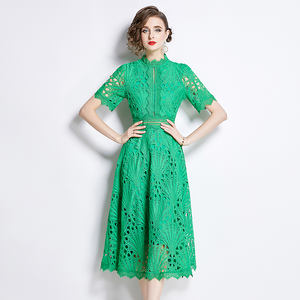 Kadınlar zarif dantel elbise yüksek kalite yaz uzun kokteyl parti Robe Vintage nakış tasarımcı ofis Lady Vestidos S-4XL - Product Image 3