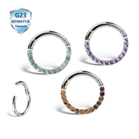 Nouveau design, anneau de nez en pierre, titane ASTM F136, 16G, segment articulé, anneaux à clic, bijoux de piercing corporel, boucles d'oreilles