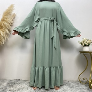 9.9 Muslim Long Abaya <b>Maxi</b> Dress With Unique Pleated Sleeve Dubai Fashion Islamic <b>Kaftan</b> 6530# - Product Image 3