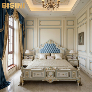 <span class=keywords><strong>Lit</strong></span> en bois sculpté d'inspiration princesse française avec tête de <span class=keywords><strong>lit</strong></span> capitonnée bleue, détails peints à la main, <span class=keywords><strong>lit</strong></span> élégant pour les chambres de filles - Product Image 3