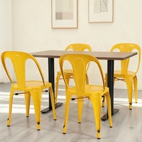 Chaise en métal de haute qualité avec assise rembourrée et dossier en bois, empilable, durable, contemporaine, pour usage intérieur et extérieur, restaurant, café, salon