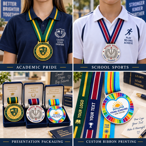 Custom School and Kids Achievement Enamel Medals for Academic Excellence and Student Sports Awards with Personalized <b>Ribbons</b> - Product Image 3