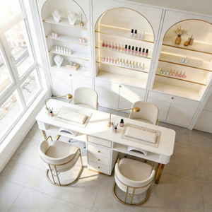 Juego de Muebles para Salón de Belleza Bomacy, Escritorio y Silla, <span class=keywords><strong>Mesa</strong></span> de Maquillaje, <span class=keywords><strong>Mesa</strong></span> de Manicura para Salón de Uñas con Colector de Polvo - Product Image 2