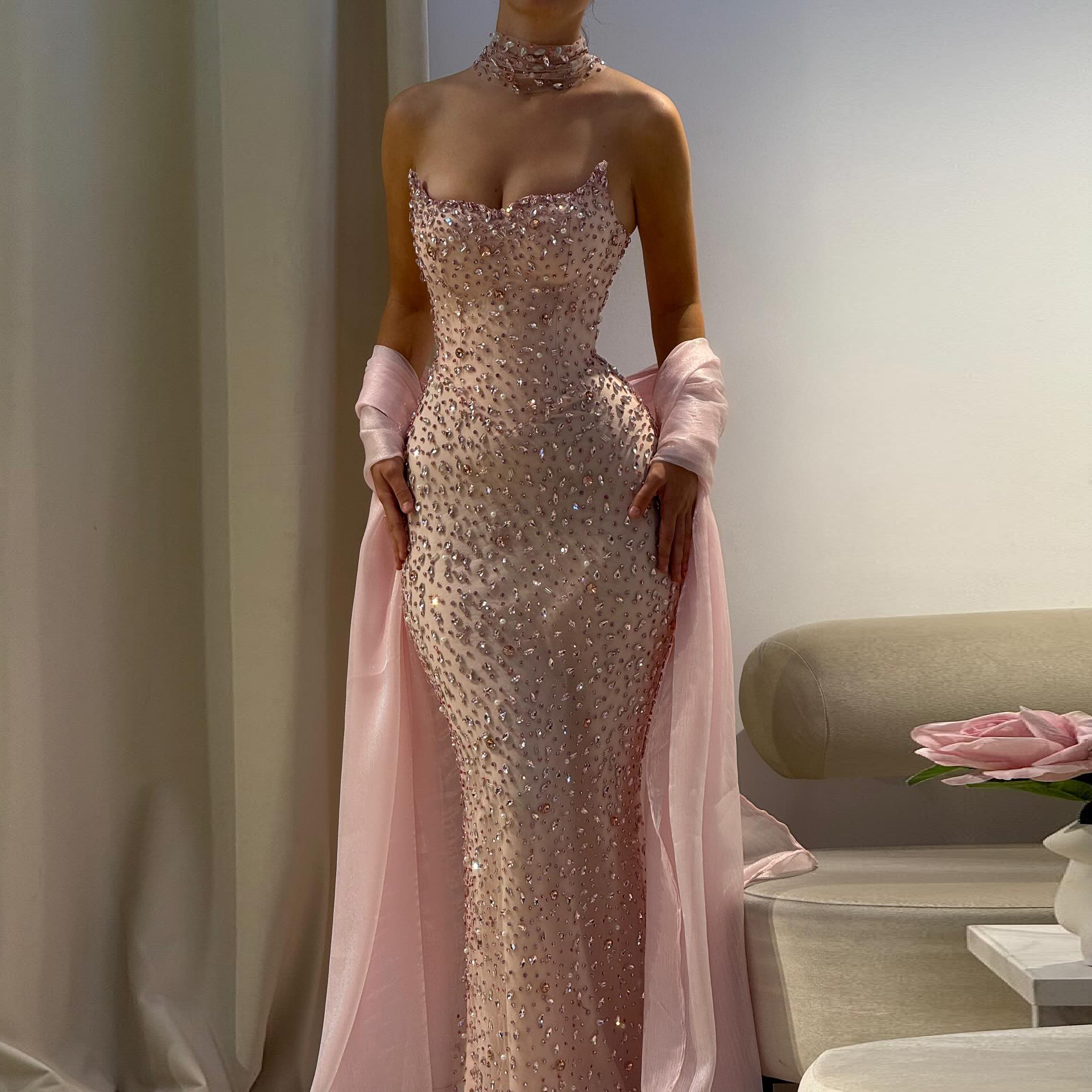formal two piece dress for women Bateau Neck Two Piece Long Sleeves Lace Evening Dress Prom Dresses US6 / As Picture main image 1