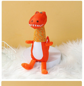 ของเล่นเคี้ยวรูปไดโนเสาร์แบบกันน้ำ เป็นมิตรกับสิ่งแวดล้อม ทำจากผ้าแคนวาสเนื้อหนา มีเสียงบีบ สำหรับความบันเทิงของสุนัข - Product Image 6