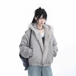 Nouvel an 2026 Y2K mode femmes <span class=keywords><strong>veste</strong></span> à capuche-col en fourrure manteau en <span class=keywords><strong>peluche</strong></span>, rétro Streetwear coupe ample, Style vêtements d'extérieur chauds - Product Image 4