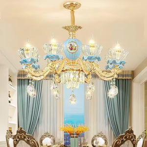 Design européen Prix raisonnable Français Vintage Bleu Lustre en céramique cristal Salon Chambre Hôtel - Product Image 3