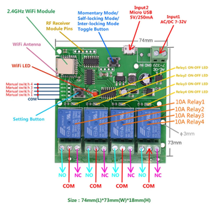 Dc 7-32V USB 5V EweLink Wifi RF chuyển đổi mô-đun không dây tiếp sức nhà thông minh điều khiển từ xa 4 kênh Alexa googole nhà - Product Image 4