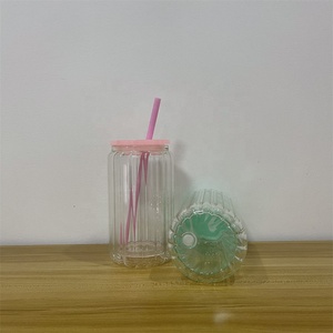 透明16盎司内部条纹玻璃雪球升华不倒翁，带塑料盖 - Product Image 4