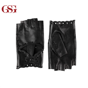 Gants en <span class=keywords><strong>cuir</strong></span> sans doublure pour femme, mi-doigts, sans doigts, pour la conduite, avec broderie laser sexy, accessoires de cosplay, noir <span class=keywords><strong>beige</strong></span> - Product Image 4
