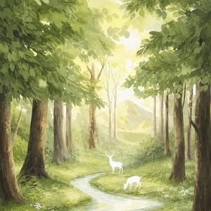 Peintures et décorations murales – Impression sur toile haute brillance Wabi Sabi, forêt verticale, cerf, ruisseau – Écologique, imperméable, cadre en aluminium - Product Image 2