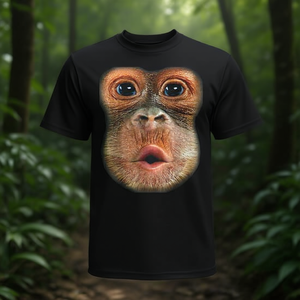 Camiseta con diseño de cara de mono, negra, cuello redondo, unisex para adultos, ropa promocional - Product Image 3