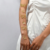 Bracelet de bras long multi-couches pour femme, plaqué or, avec breloque papillon et pampilles, style exagéré, pour l'été