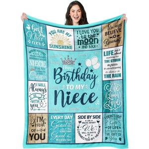 Teal Birthday Niece Quote Patchwork Flannel Blanket Throw Blanket Nap Blanket Super Soft <b>Machine</b> Washable for Winter Warmth - Product Image 2