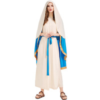 Costume de la Vierge Marie pour femme adulte, déguisement d'Halloween, robe israélienne avec cape bleue et foulard