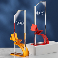 Prix d'usine Logo de marque personnalisé, trophée en cristal de verre personnalisé avec Base en métal