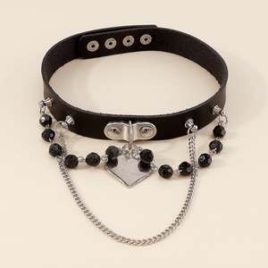 Nuevo Collar de Cuero Estilo Harajuku Hip Hop Punk Negro para Mujer con Cuentas Negras, Corazón, Estrella <span class=keywords><strong>y</strong></span> Colgante de Amor - Product Image 1