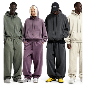 Conjunto de Sudadera con Capucha y Pantalones de Chándal de Forro Polar Oversize, Grueso y Pesado, Unisex, de Corte Holgado, Estilo Urbano - Product Image 3