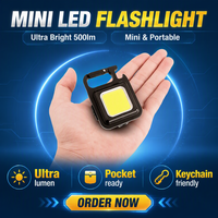 Senter LED Mini Portabel untuk Bengkel, Isi Ulang Tipe-C, Gantungan Kunci, Kecerahan 500lm, Tahan Air IP44, Cahaya Putih Dingin 6000K, 4 Lampu