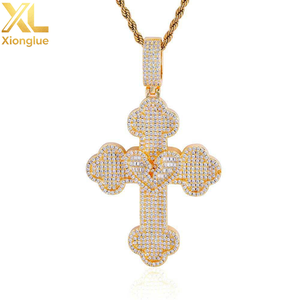 Pendentif Croix en Argent Sterling S925 Plaqué Or 18K avec Zircon, Collier Hip Hop pour Cadeau - Product Image 1