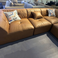 Canapé d'angle modulable en similicuir marron surdimensionné, à assise profonde, compressé sous vide, pour salon de villa