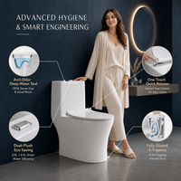Toilette intelligente à détection automatique avec réservoir intégré, en céramique, à poser au sol, avec siège chauffant