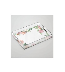 Bandeja acrílica de mármol blanco con flor rosa de diseño fabuloso, bandeja acrílica de la mejor calidad para mesa, bandeja acrílica decorativa - Product Image 1