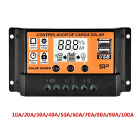 Contrôleur de Charge pour panneaux solaires, 12V/24V, 10A/20A/30A/40A/50A/60A/100A, régulateur avec écran LCD et double Port USB 5 V