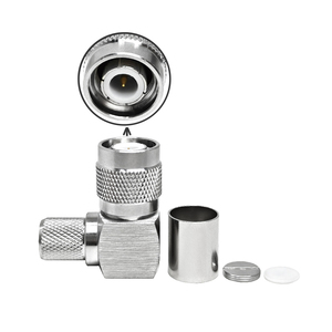 Connecteur RF coaxial TNC mâle <span class=keywords><strong>à</strong></span> angle <span class=keywords><strong>droit</strong></span> (RA) 90 degrés <span class=keywords><strong>à</strong></span> sertir pour câbles RG213, RG214, WTR400, conforme RoHS, prix usine, en stock - Product Image 1