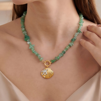 Bijoux de plage bohèmes en acier inoxydable plaqué or PVD 18 carats, avec perles en pierre naturelle et coquille Saint-Jacques, résistants au ternissement, sur le thème de l'océan