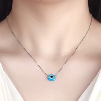 925 Sterling Silver Evil Eye Ocean Blue Opal Bijoux Pendentif Protection Charme Amulette Collier avec Croissant de Lune Abalone Shell