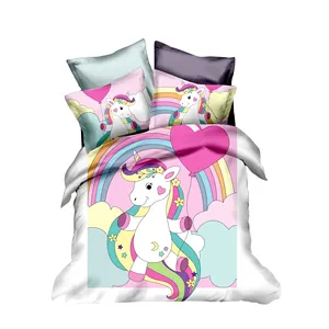 Grosir Set Tempat Tidur Unicorn Kustom Seprai Katun Anak-anak Selimut Penutup Tempat Tidur Rumah 3D Grosir Sprei Cover Tempat Tidur