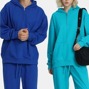 Sweat à capuche unisexe décontracté de rue, logo personnalisé du fabricant de la marque, tissu lourd de 430 g, sweat à capuche à demi-zip en molleton français - Product Image 3