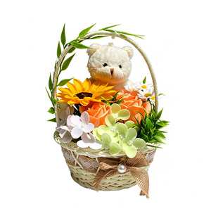 Panier de <span class=keywords><strong>fleurs</strong></span> de savon artisanales en rotin, ours en peluche, 4 couleurs, cadeau de Saint-Valentin, décoration de table pour la maison, vente en gros - Product Image 5