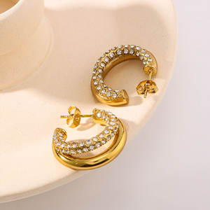 Boucles d'oreilles tendance anti-ternissement de créateur, plaquées or PVD 14k 18k, en acier inoxydable 316L, zircon, bijoux fins, marque CC, pour femmes - Product Image 2