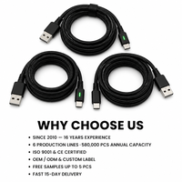 Kabel USB A ke USB C Teranyam 5 Buah Pengisian Cepat 3.1A Kabel Transfer Data Nilon