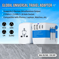 Adaptateur de voyage universel avec 4 ports multiples, charge rapide GaN 45W PD, mini, 240V - 110V, directement de l'usine
