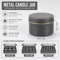 Bocaux à bougies ronds en métal de 65x45 mm avec couvercle à vis pour la fabrication de bougies, spécifications de production en usine et emballage, possibilité de fabrication OEM