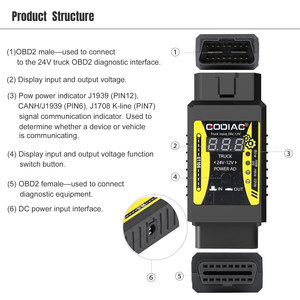 Convertisseur GODIAG GT106 OBD 24V vers 12V pour camions lourds, compatible avec Launch <span class=keywords><strong>X431</strong></span> <span class=keywords><strong>ThinkCar</strong></span> - Product Image 5