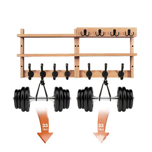 Wooden <b>Wall</b> <b>Mounted</b> <b>Shelf</b> 3 Tier With Hooks For Entryway Living Room Storage Rack Natural Wood Color - Product Image 3