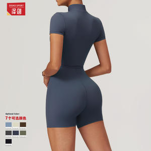 Body Deportivo de Manga Corta con Cierre para Mujer Disko Sport CLT8294, Ropa Deportiva de Yoga de Color Sólido - Product Image 2