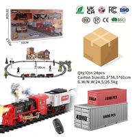 Train télécommandé avec scène en carton, fumée électrique, ensemble de train de Noël pour enfants, cadeau, piste à assembler, lumières musicales, jouet de train RC