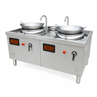 Cuisinière à induction professionnelle en acier inoxydable pour double wok 400 mm, avec une seule cuve, 2*12KW, économie d'énergie, arrêt automatique de sécurité, facile à utiliser