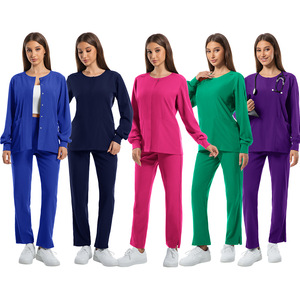 Unisex Long Sleeve Scrub <b>Top</b> Moisture Wicking Knitted Hospital Uniforms - Product Image 4