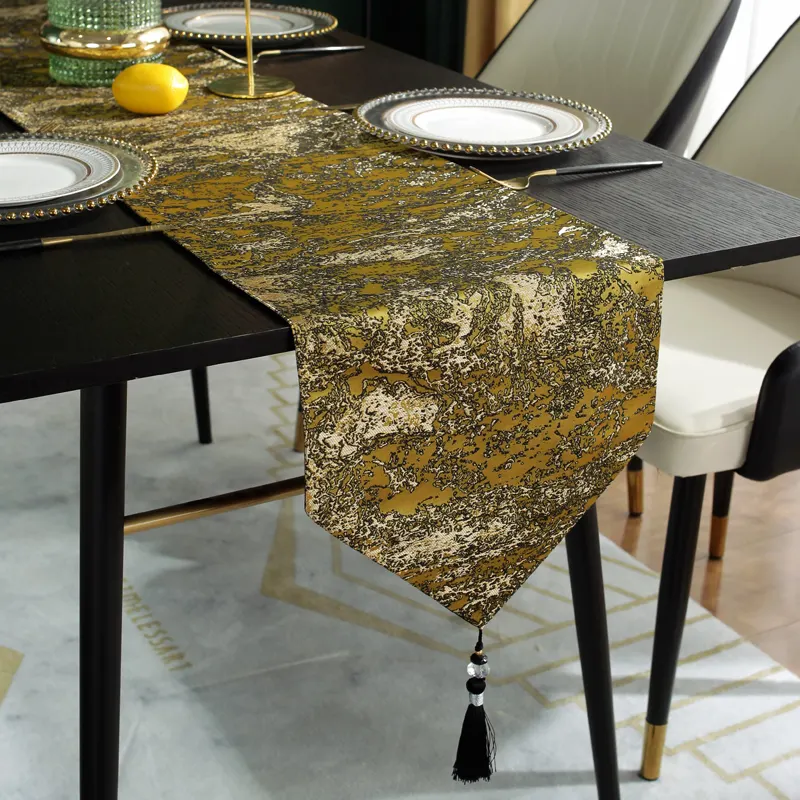 Jacquard corredor de mesa com borla decorativa, para decoração de mesa