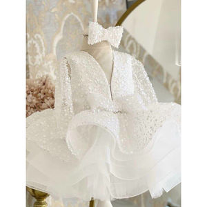 Kleurrijke, met pailletten versierde, glanzende, lange mouwen, haute couture kinderkleding, zomerjurk voor meisjes, bruidsjurk, feestjurk voor verjaardagen - Product Image 5