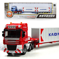 YIFAN Conteneur Lourd Télescopique À Plat Transporteur Camion Jouets Double Remorque Modèle Camion 1:50 Échelle Rouge Bleu Plastique pour les Âges